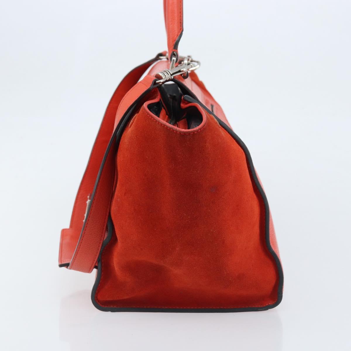 CELINE Trapeze Hand Bag Leather 2way Red Silver Auth BA11130