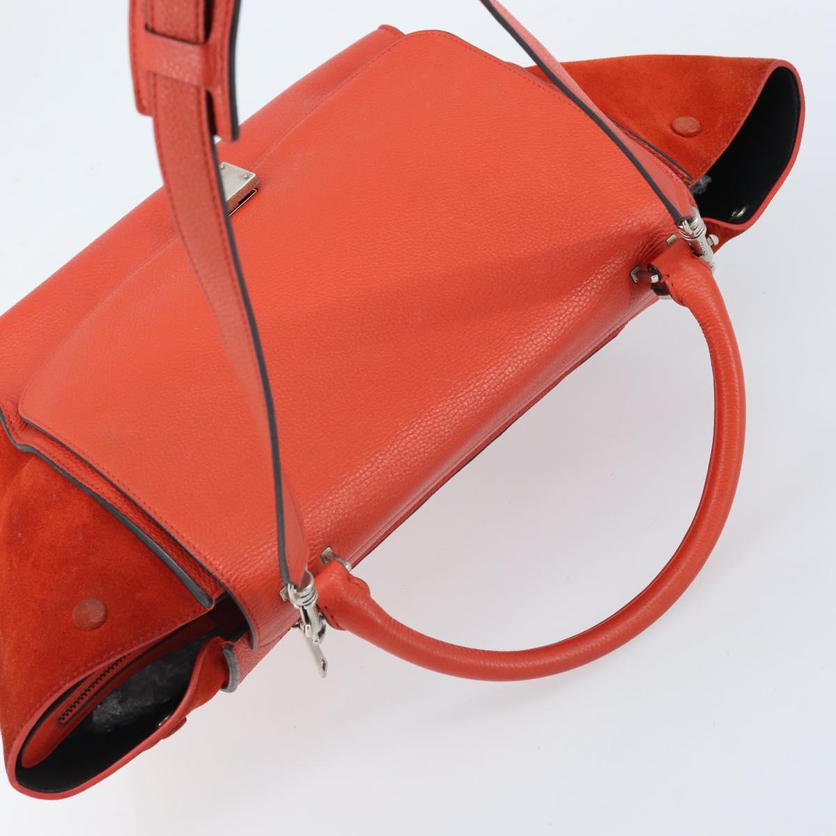 CELINE Trapeze Hand Bag Leather 2way Red Silver Auth BA11130
