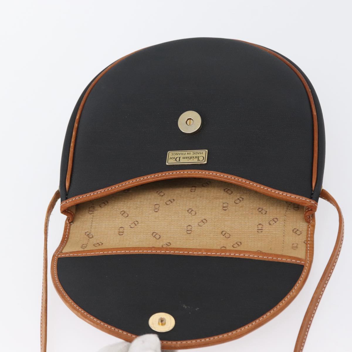 Christian Dior Shoulder Bag Coated Canvas Black Gold Auth BA11133