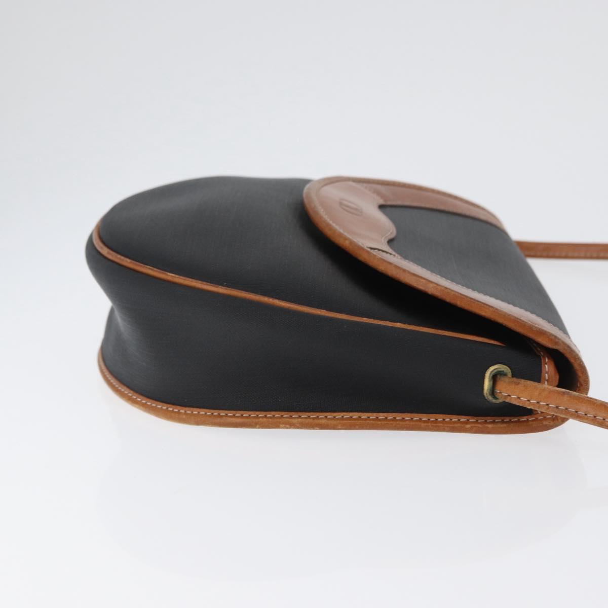 Christian Dior Shoulder Bag Coated Canvas Black Gold Auth BA11133