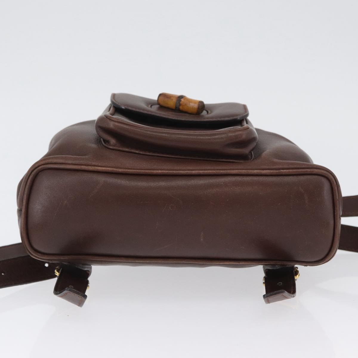 GUCCI Bamboo Backpack Leather Brown Gold 003 2058 0030 Auth BA11134