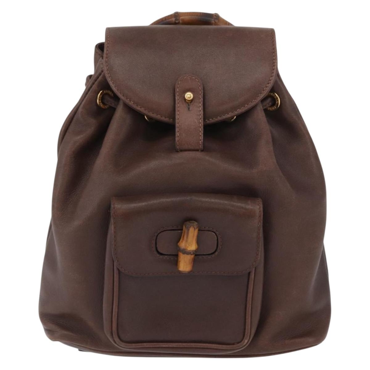 GUCCI Bamboo Backpack Leather Brown Gold 003 2058 0030 Auth BA11134
