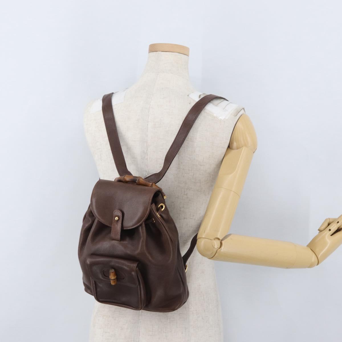 GUCCI Bamboo Backpack Leather Brown Gold 003 2058 0030 Auth BA11134