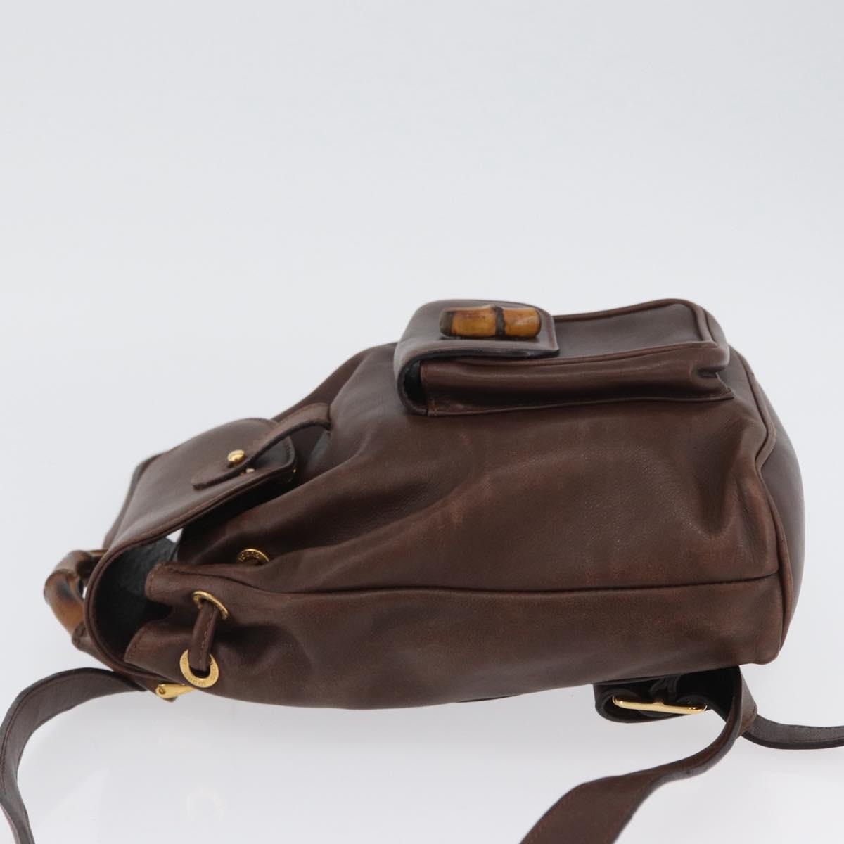 GUCCI Bamboo Backpack Leather Brown Gold 003 2058 0030 Auth BA11134