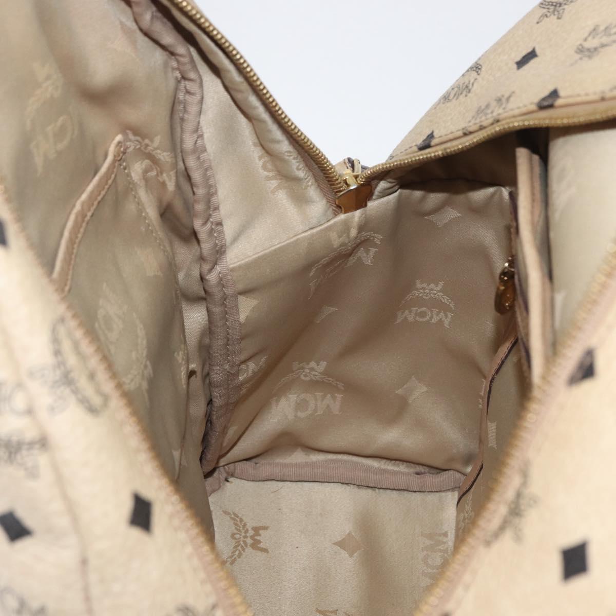 MCM Logogram Vicetos Backpack PVC Leather Beige Gold Silver Auth BA11136