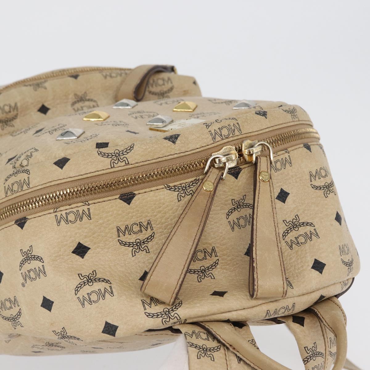 MCM Logogram Vicetos Backpack PVC Leather Beige Gold Silver Auth BA11136