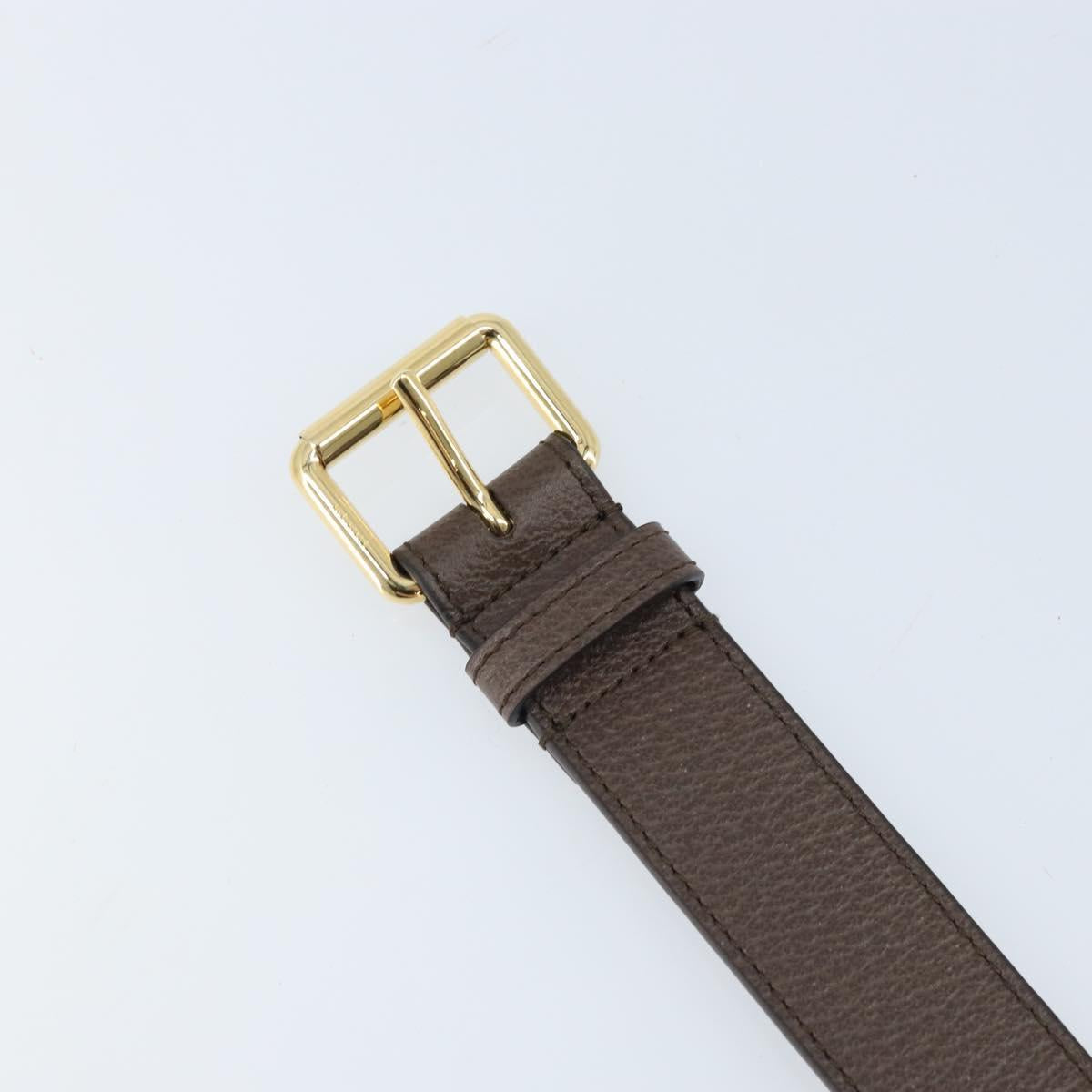 GUCCI Belt Leather 38.6"" Brown Gold Auth BA11143