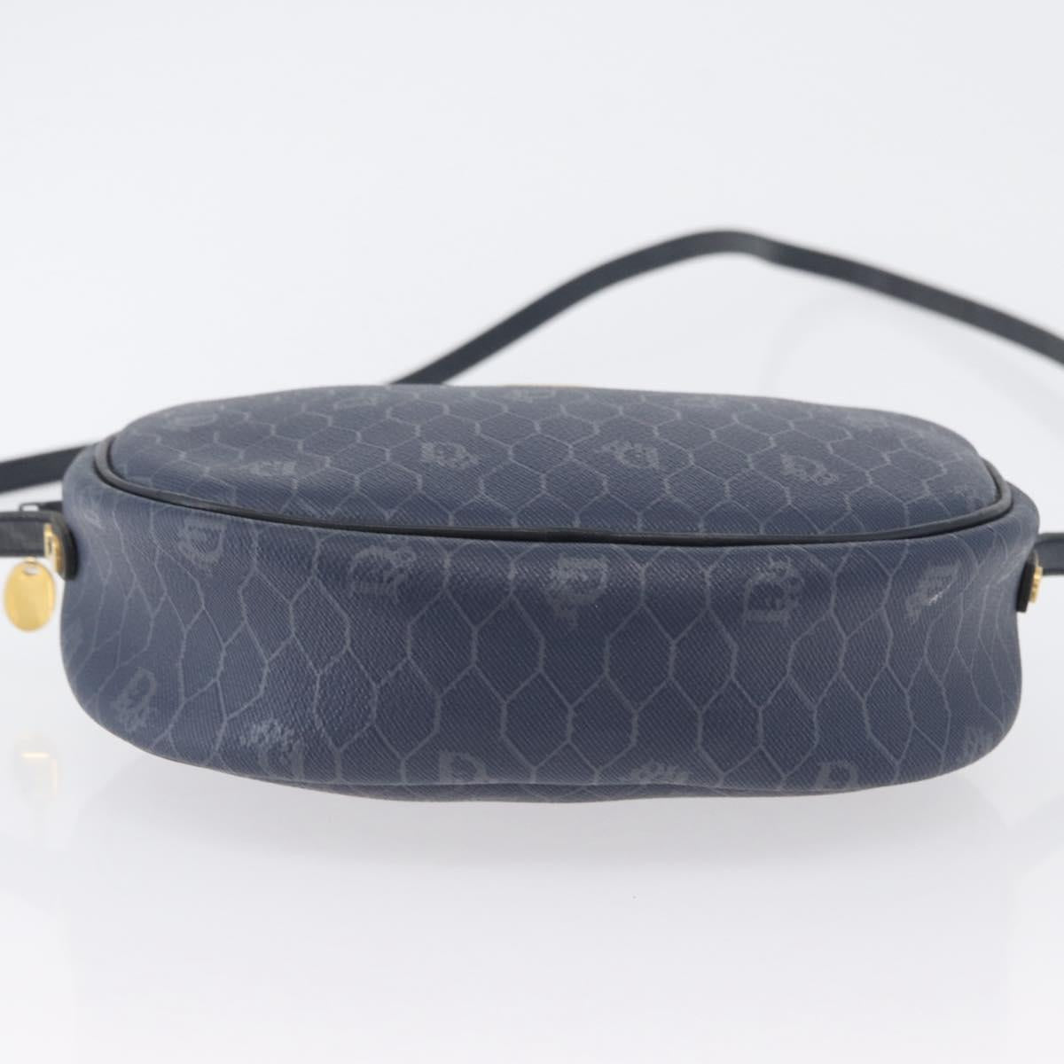 Christian Dior Honeycomb Canvas Shoulder Bag PVC Navy Gold Auth BA11145