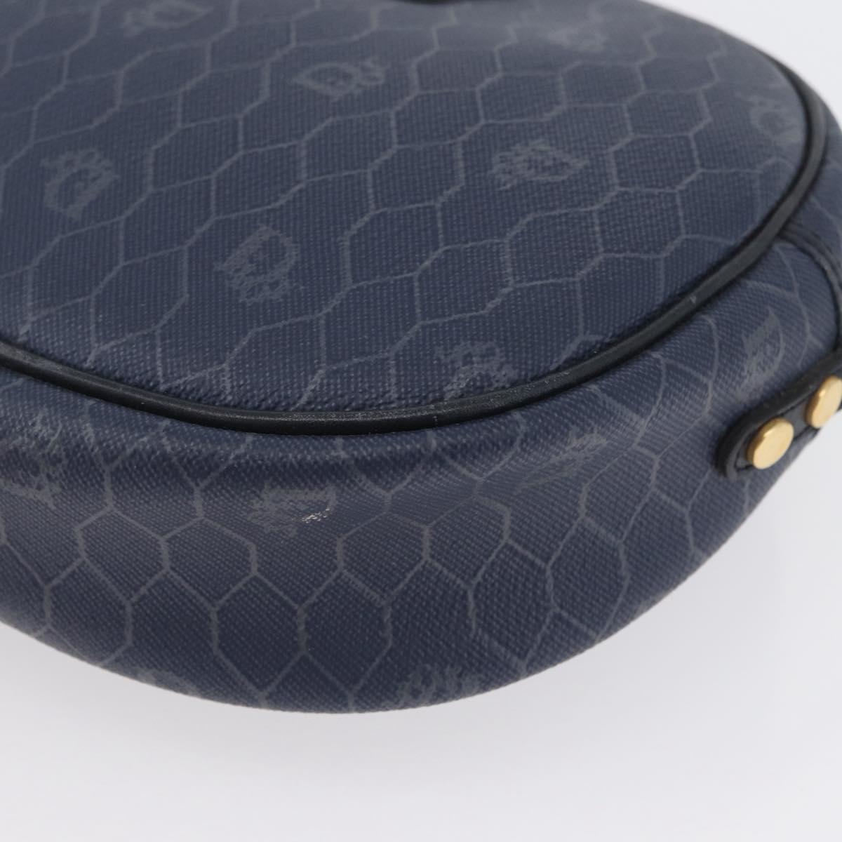 Christian Dior Honeycomb Canvas Shoulder Bag PVC Navy Gold Auth BA11145