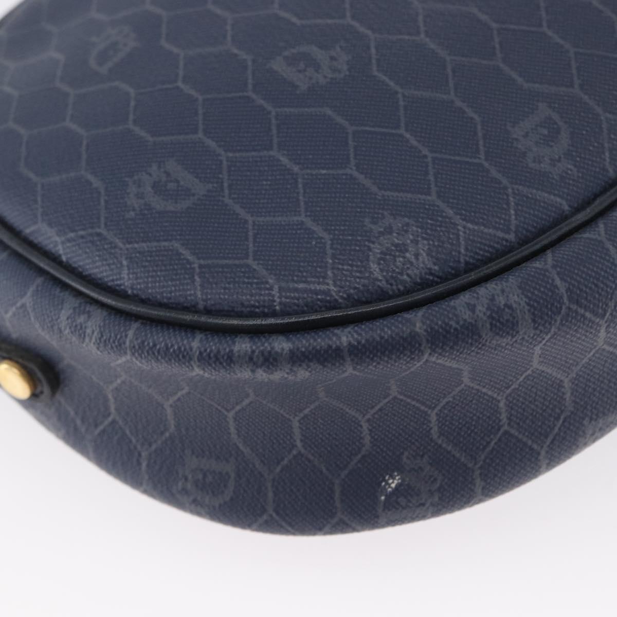 Christian Dior Honeycomb Canvas Shoulder Bag PVC Navy Gold Auth BA11145