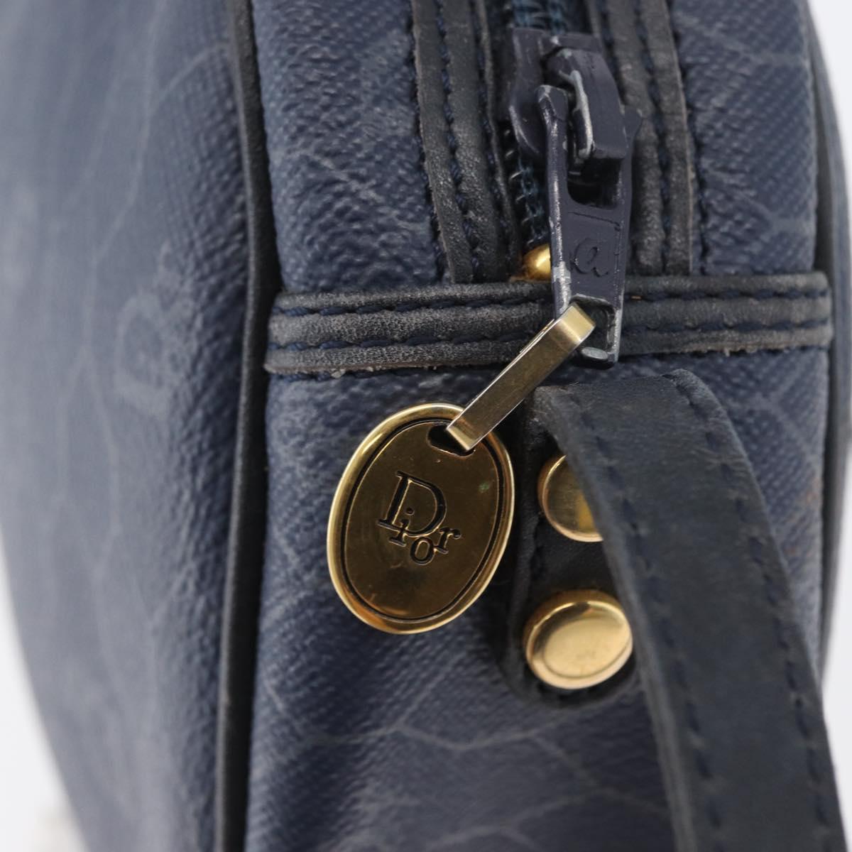 Christian Dior Honeycomb Canvas Shoulder Bag PVC Navy Gold Auth BA11145