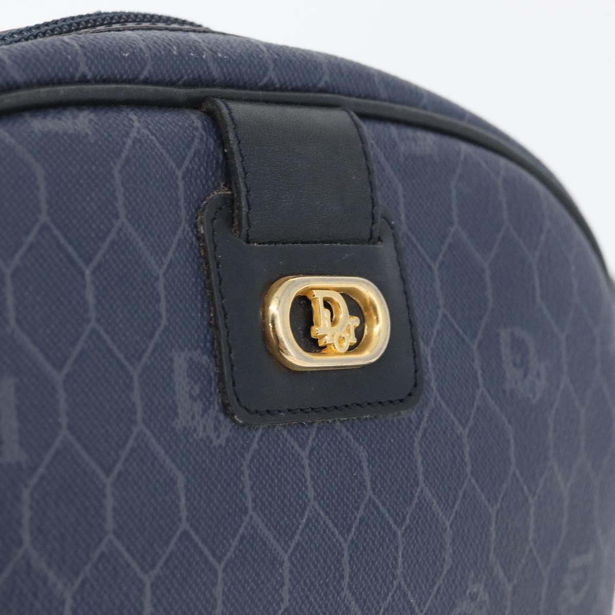 Christian Dior Honeycomb Canvas Shoulder Bag PVC Navy Gold Auth BA11145