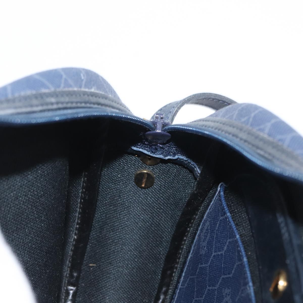 Christian Dior Honeycomb Canvas Shoulder Bag PVC Navy Gold Auth BA11145