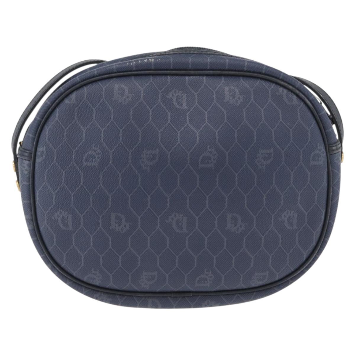 Christian Dior Honeycomb Canvas Shoulder Bag PVC Navy Gold Auth BA11145