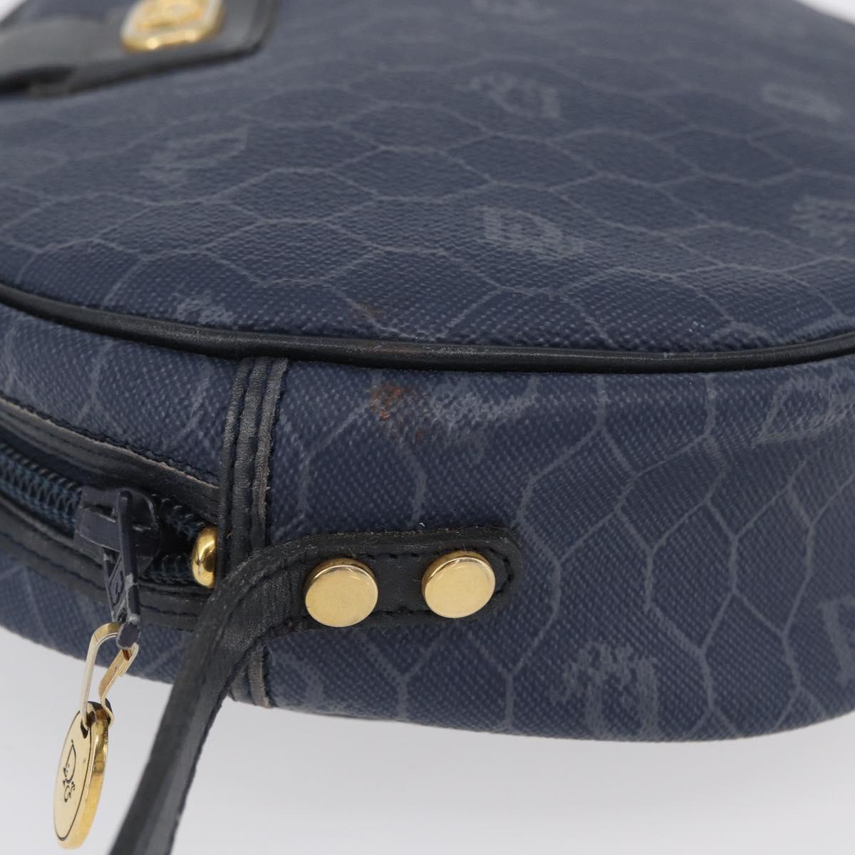 Christian Dior Honeycomb Canvas Shoulder Bag PVC Navy Gold Auth BA11145
