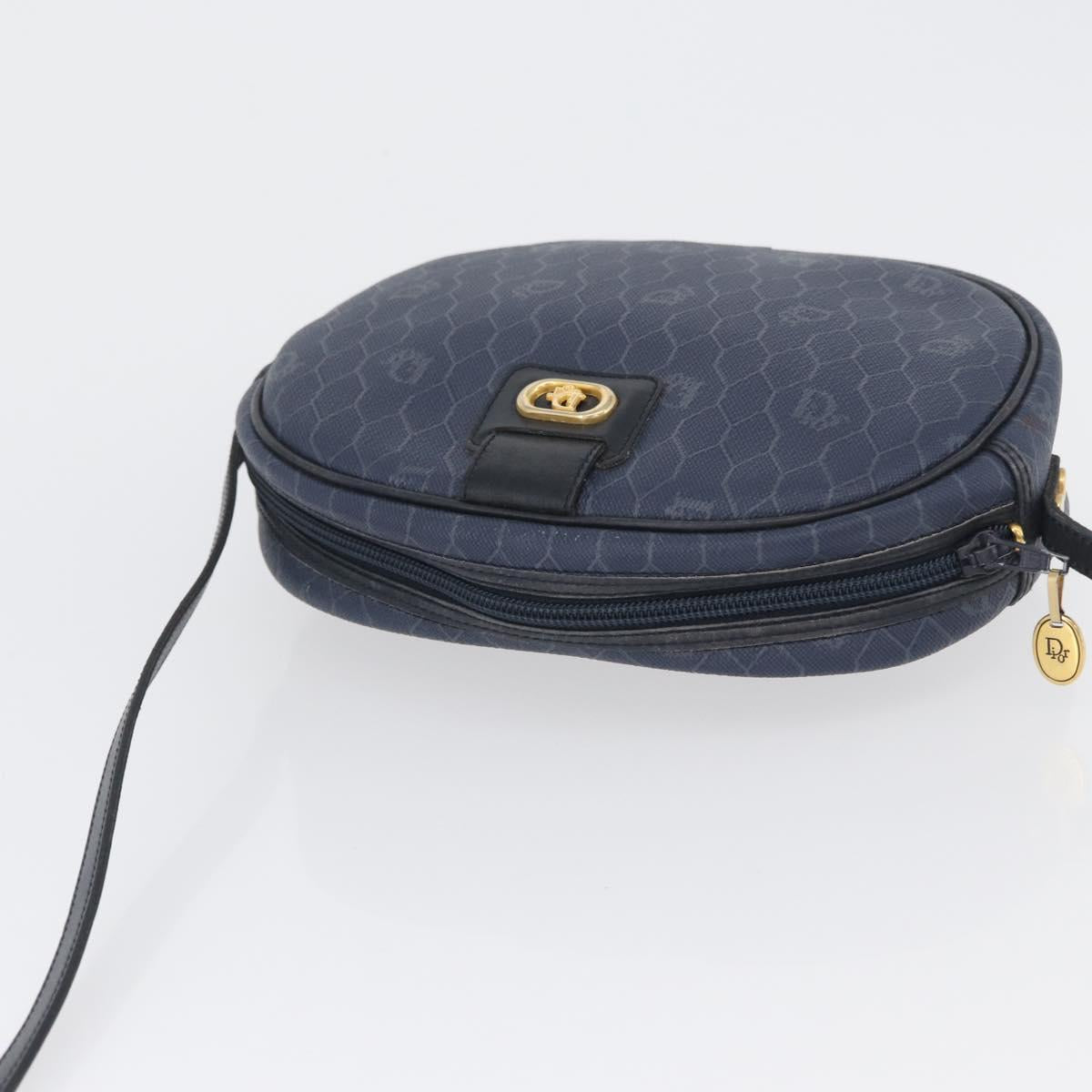 Christian Dior Honeycomb Canvas Shoulder Bag PVC Navy Gold Auth BA11145