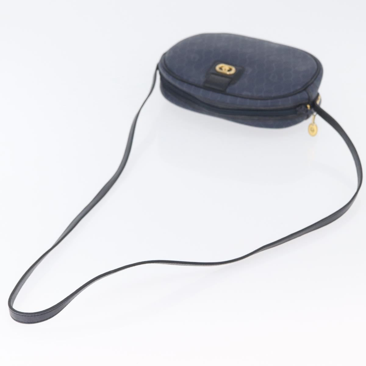 Christian Dior Honeycomb Canvas Shoulder Bag PVC Navy Gold Auth BA11145