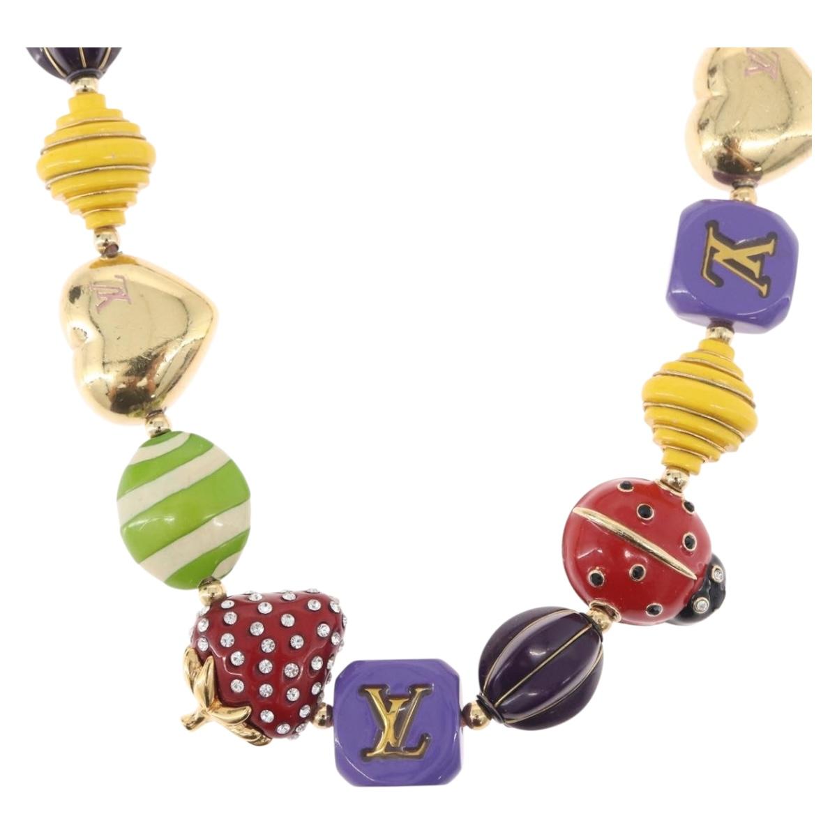 LOUIS VUITTON Brasserie Phrase Necklace Metal Multicolor LV Auth BA11148V