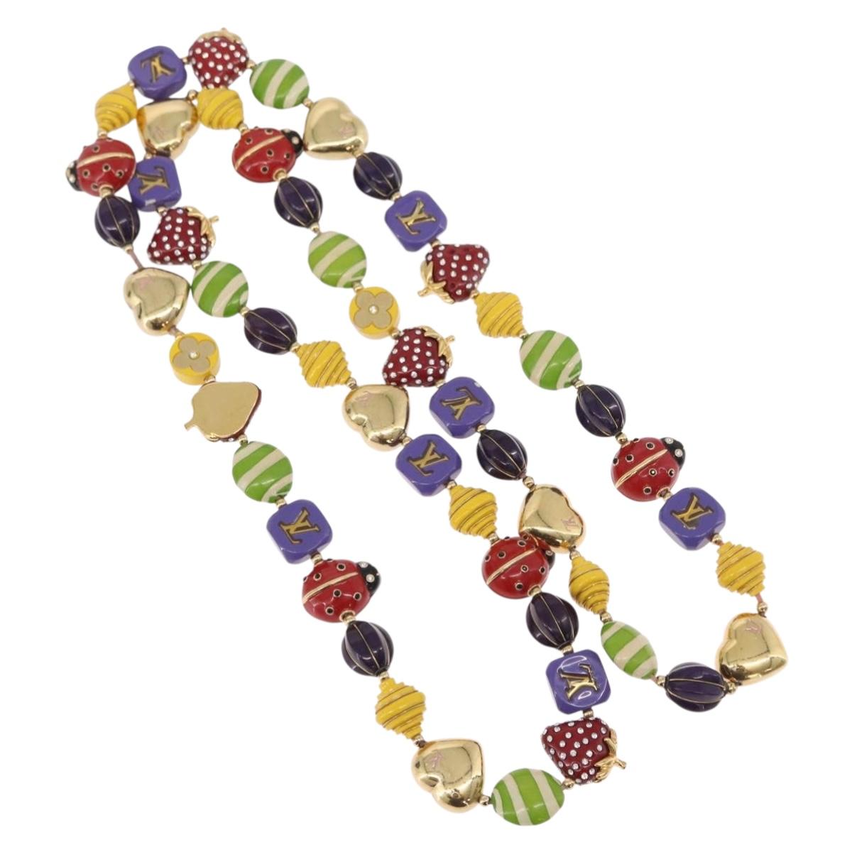 LOUIS VUITTON Brasserie Phrase Necklace Metal Multicolor LV Auth BA11148V