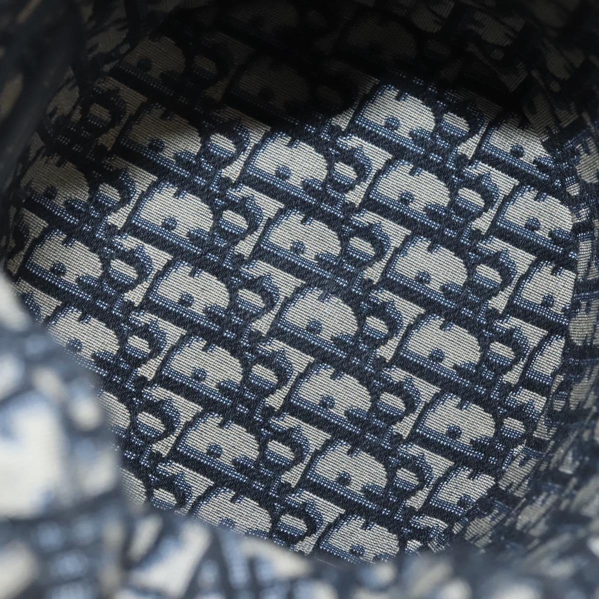 Christian Dior Oblique Wicker Shoulder Bag Rattan Navy Brown gold Auth BA1114AM