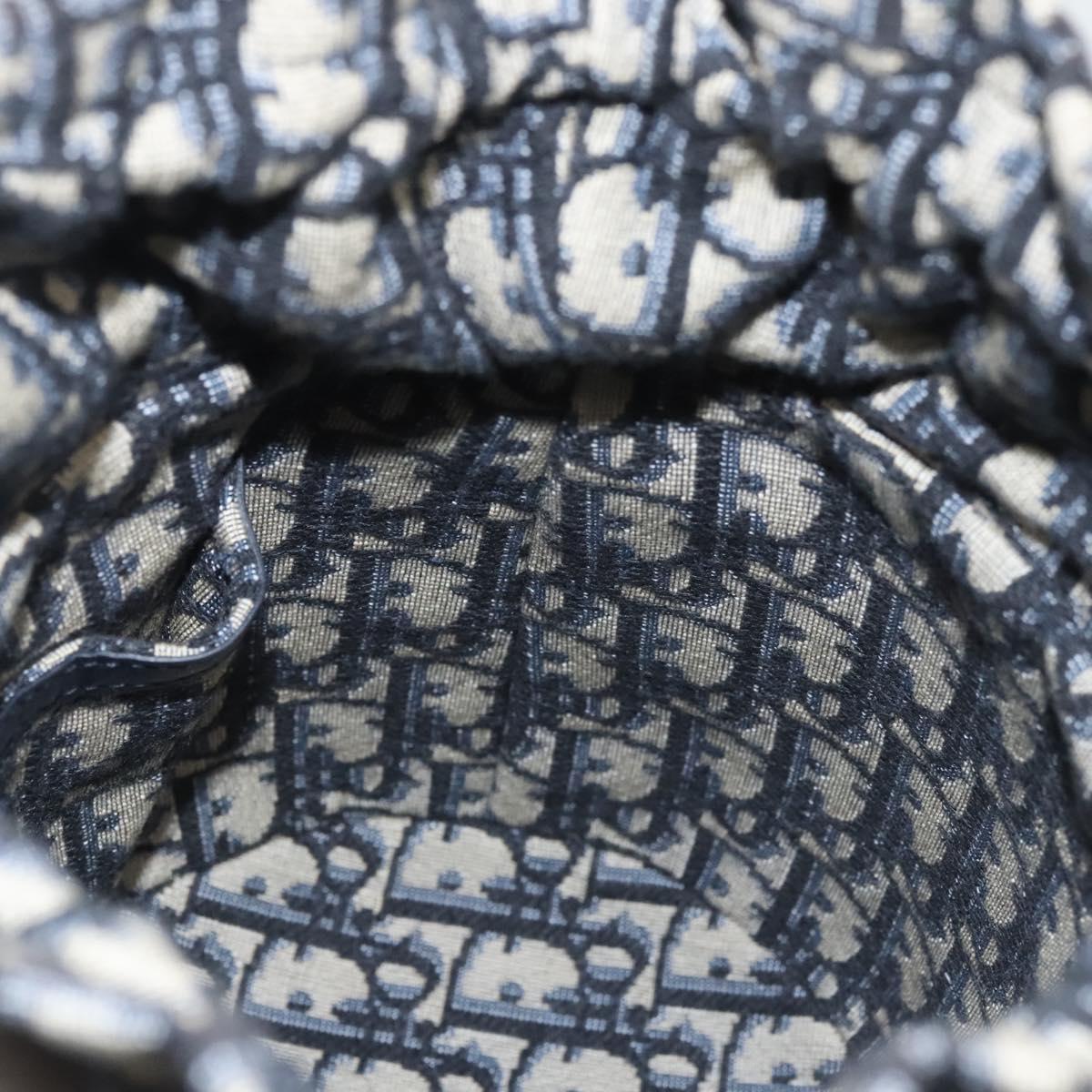 Christian Dior Oblique Wicker Shoulder Bag Rattan Navy Brown gold Auth BA1114AM