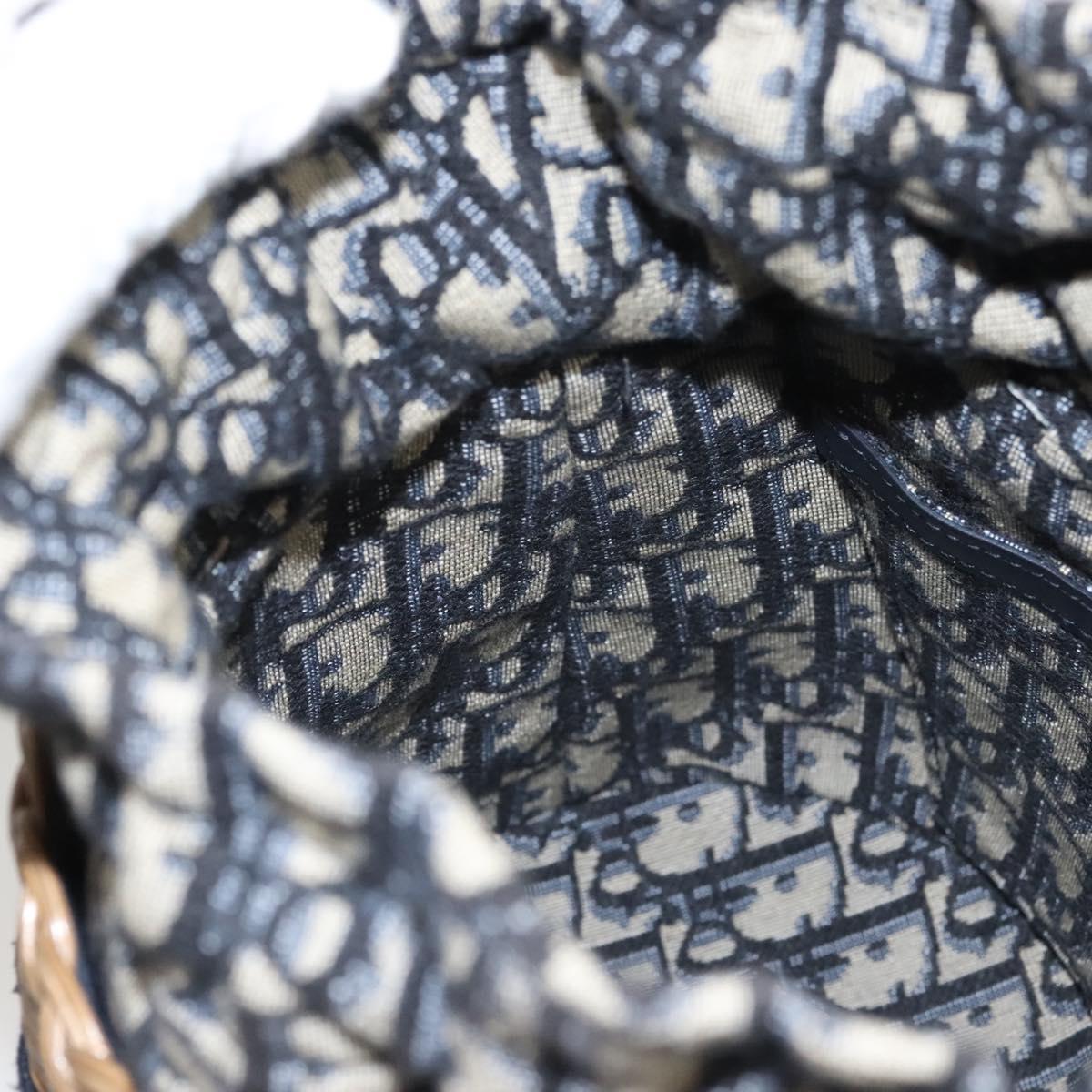 Christian Dior Oblique Wicker Shoulder Bag Rattan Navy Brown gold Auth BA1114AM