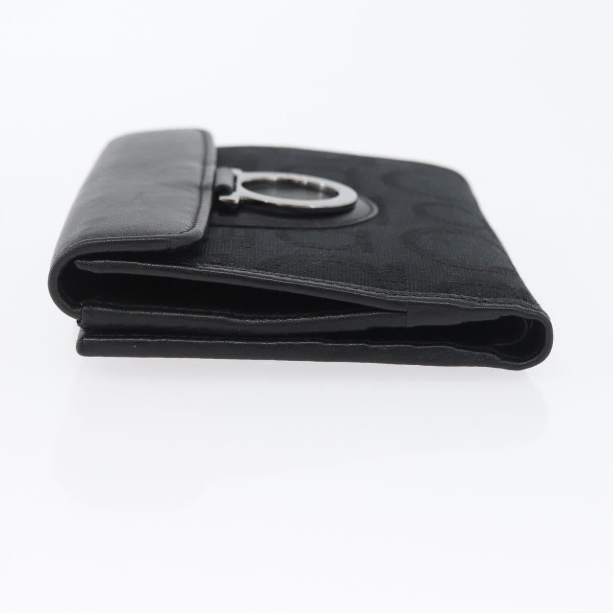 Salvatore Ferragamo Gancini Compact Wallet Nylon Leather Black Auth BA11154V