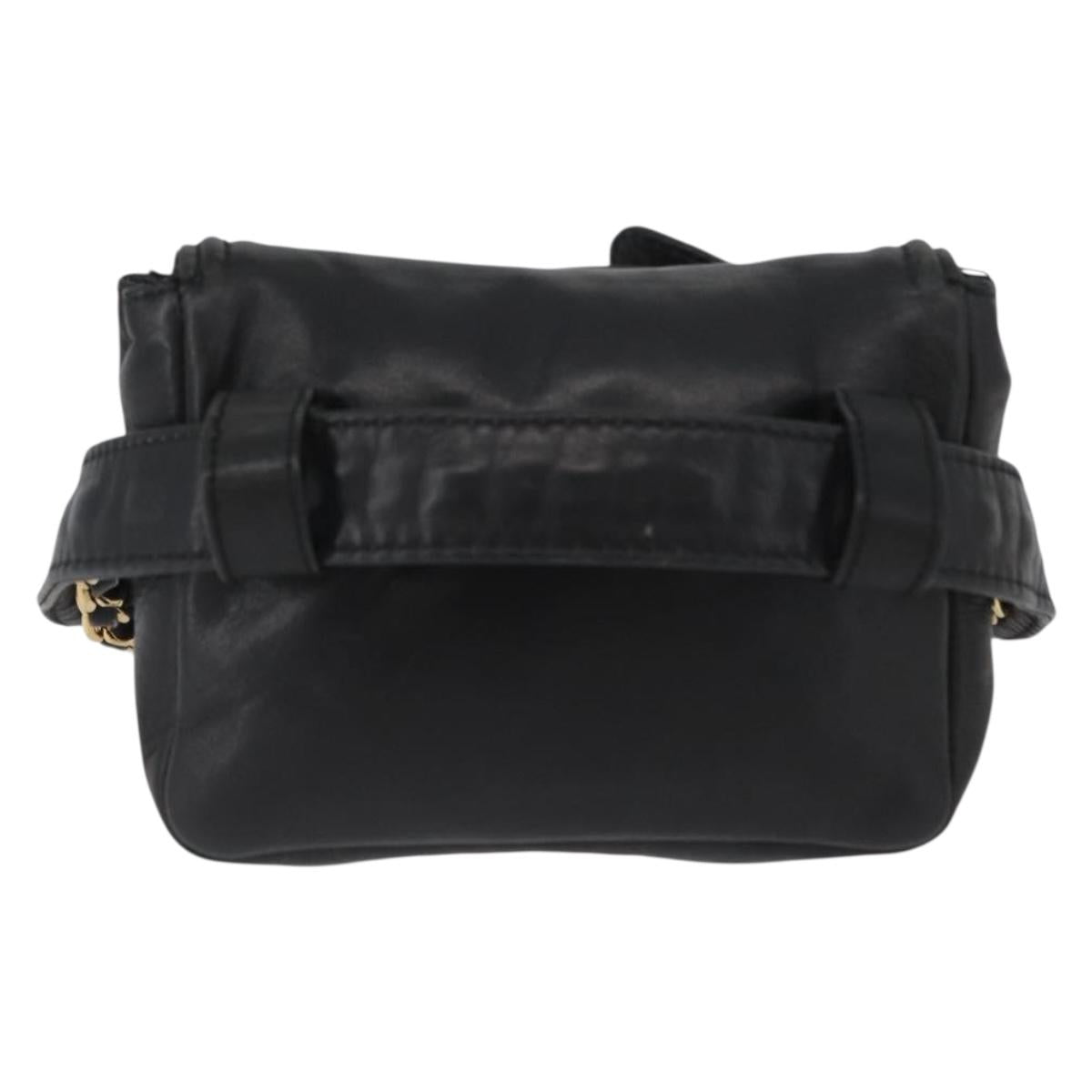 CHANEL COCO Mark Chain Waist Bag Lamb Skin Black Gold CC Auth BA11165