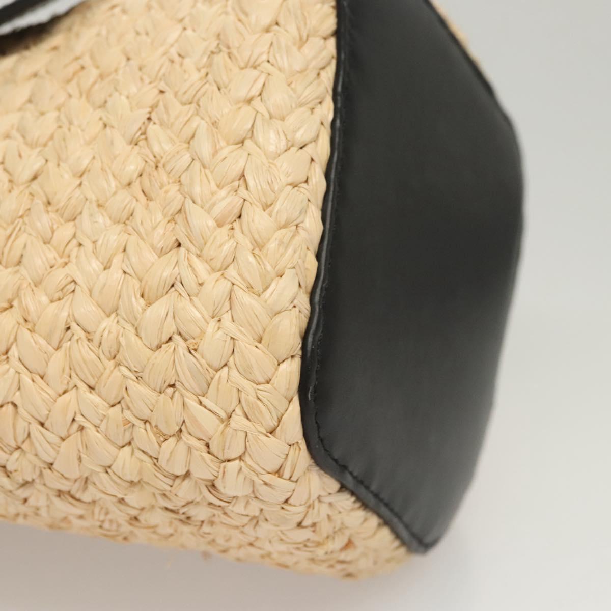 LOEWE Hand Bag Straw Leather 2way Beige Black Auth BA1116SM