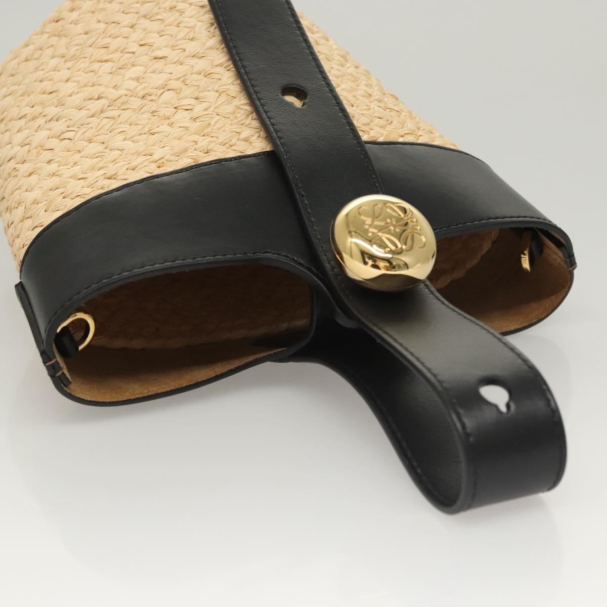LOEWE Hand Bag Straw Leather 2way Beige Black Auth BA1116SM