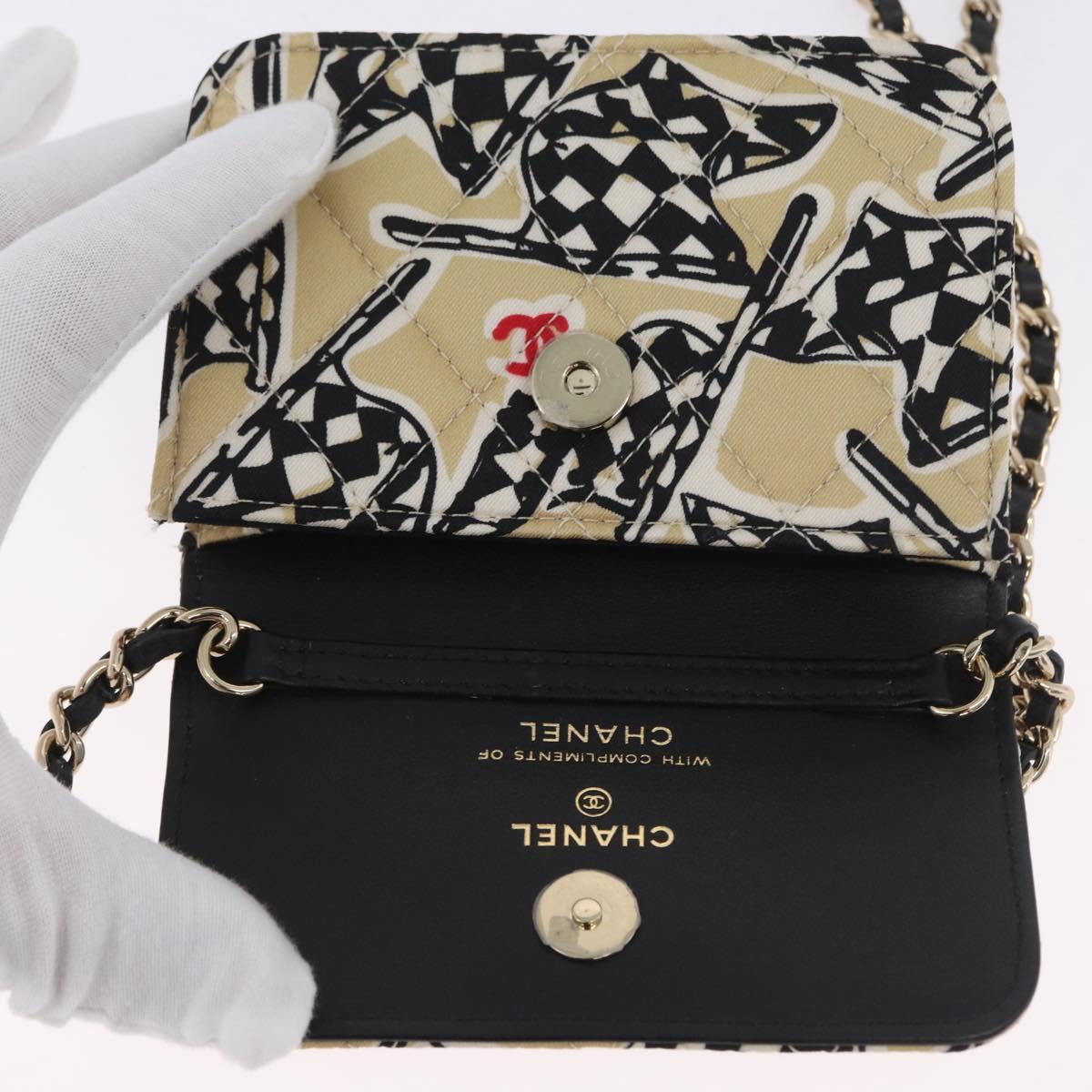 CHANEL Chain Mini Matelasse 12 Shoulder Bag Canvas Beige Gold CC Auth BA11178SAM