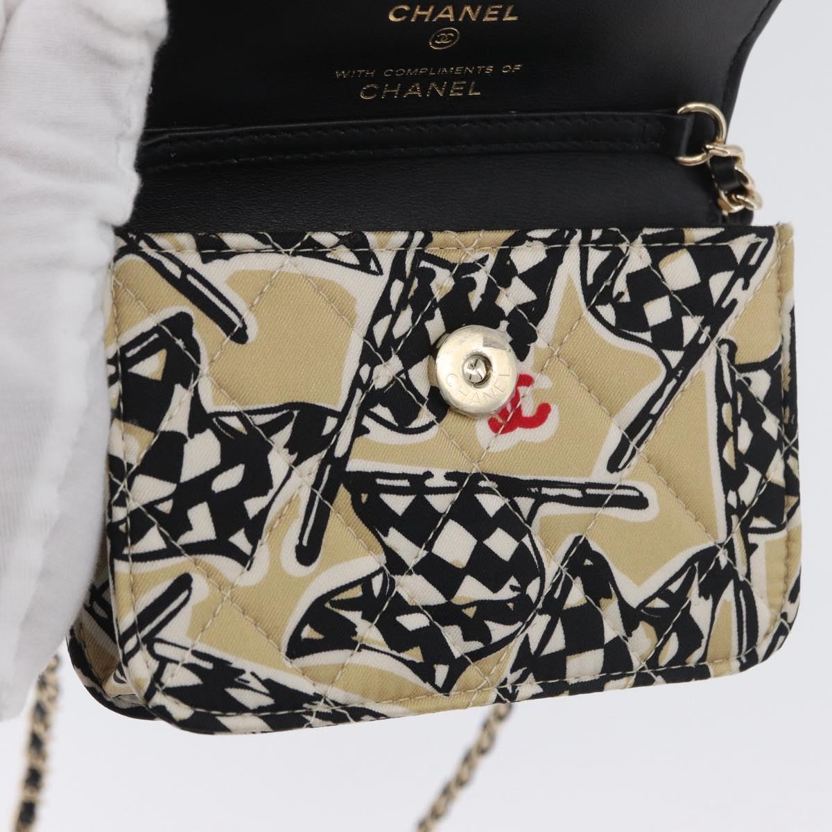 CHANEL Chain Mini Matelasse 12 Shoulder Bag Canvas Beige Gold CC Auth BA11178SAM