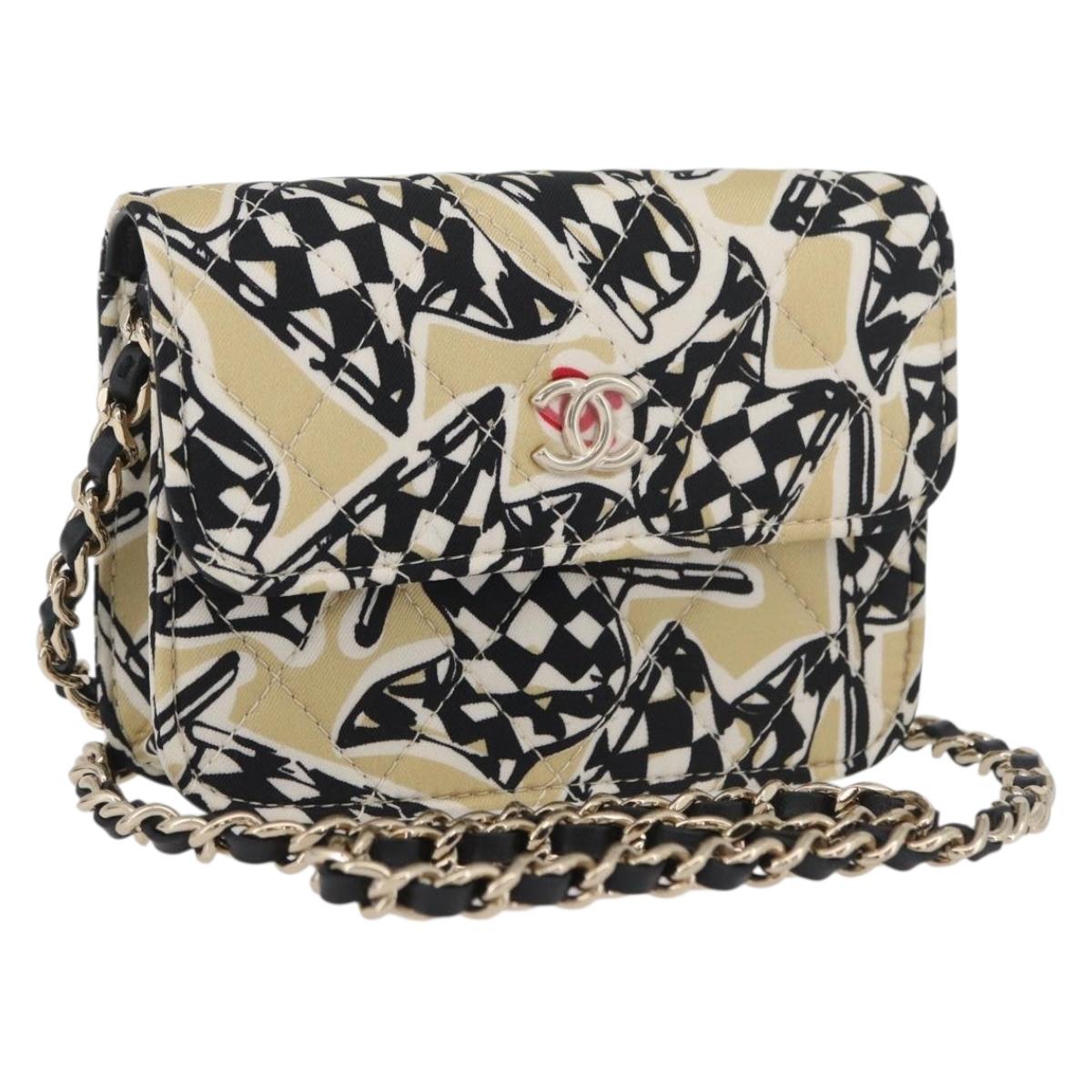 CHANEL Chain Mini Matelasse 12 Shoulder Bag Canvas Beige Gold CC Auth BA11178SAM