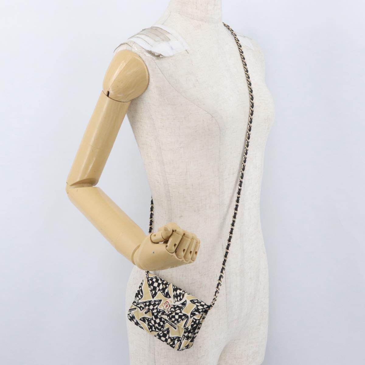 CHANEL Chain Mini Matelasse 12 Shoulder Bag Canvas Beige Gold CC Auth BA11178SAM