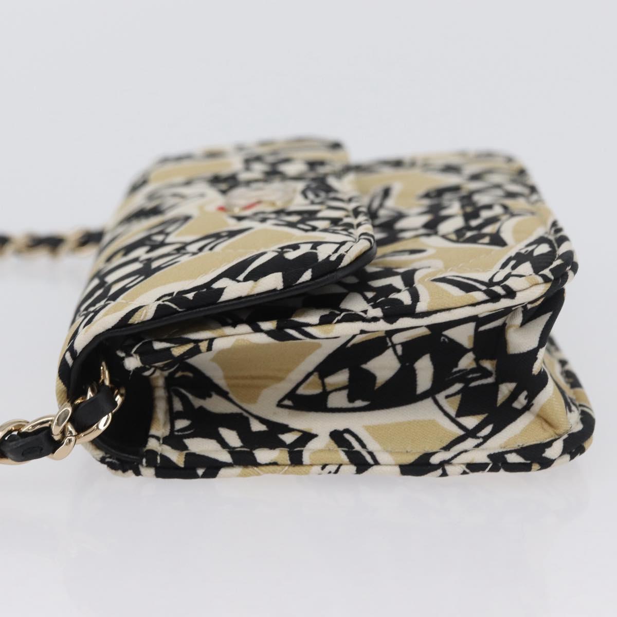 CHANEL Chain Mini Matelasse 12 Shoulder Bag Canvas Beige Gold CC Auth BA11178SAM