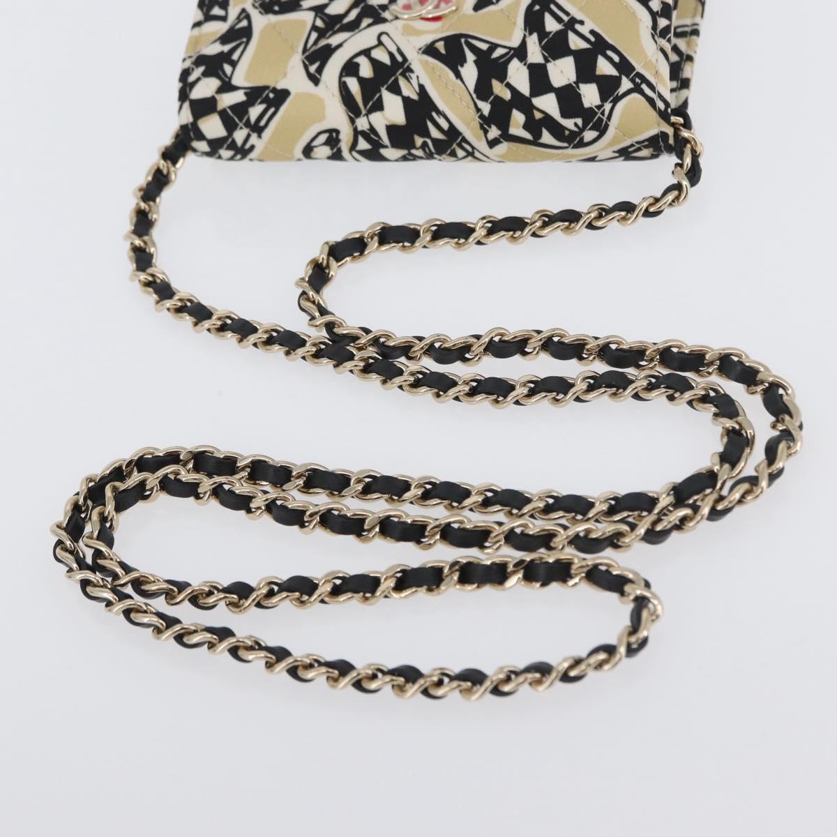 CHANEL Chain Mini Matelasse 12 Shoulder Bag Canvas Beige Gold CC Auth BA11178SAM