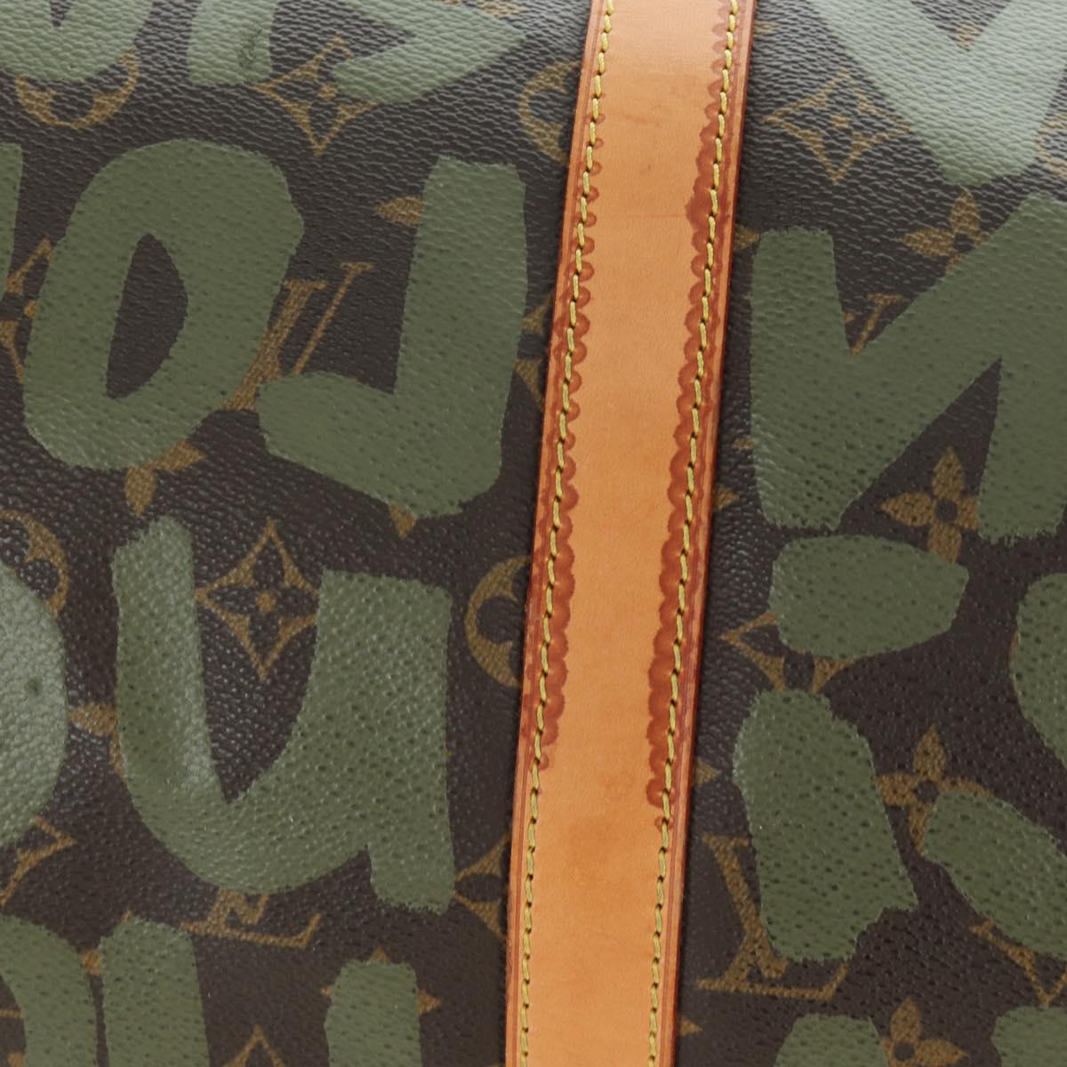 LOUIS VUITTON Monogram Graffiti Keepall 50 Bag Khaki M92196 LV Auth BA11179SAV