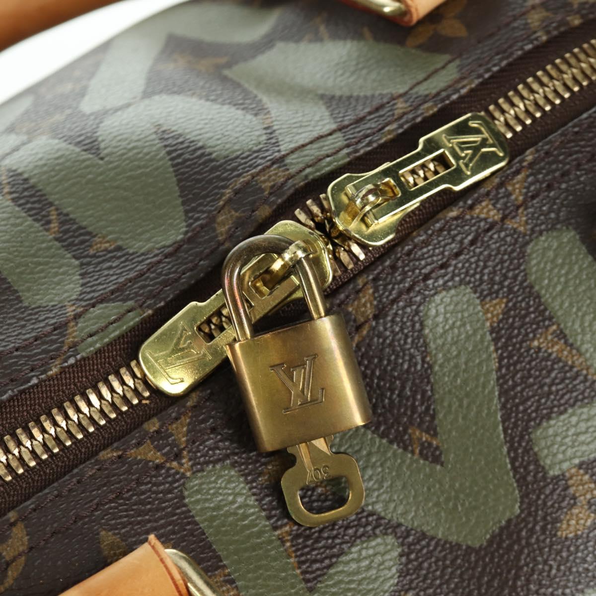 LOUIS VUITTON Monogram Graffiti Keepall 50 Bag Khaki M92196 LV Auth BA11179SAV