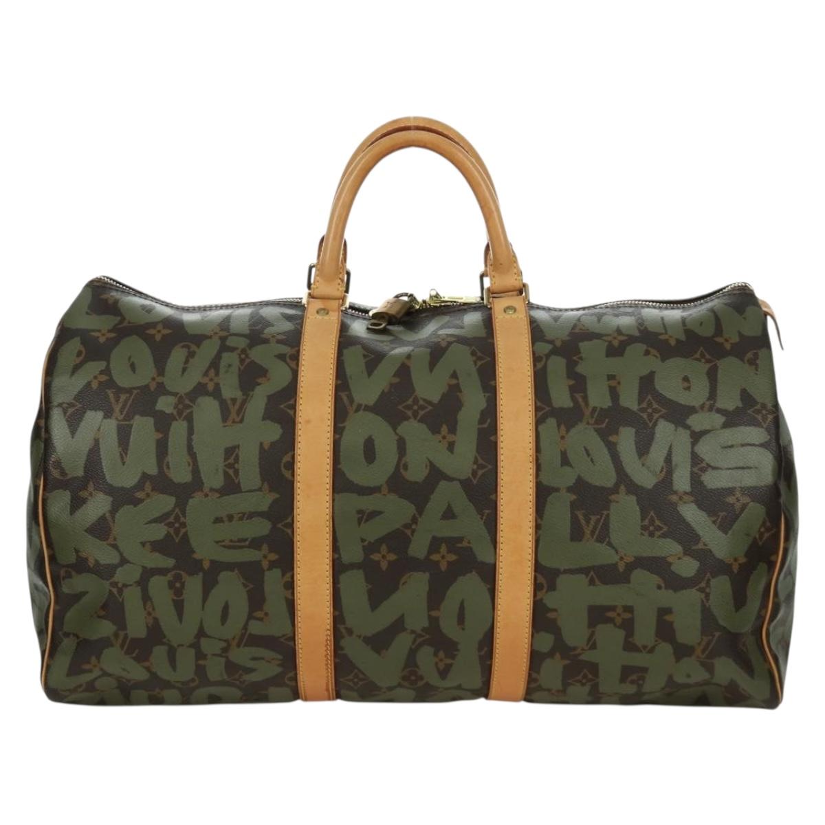 LOUIS VUITTON Monogram Graffiti Keepall 50 Bag Khaki M92196 LV Auth BA11179SAV