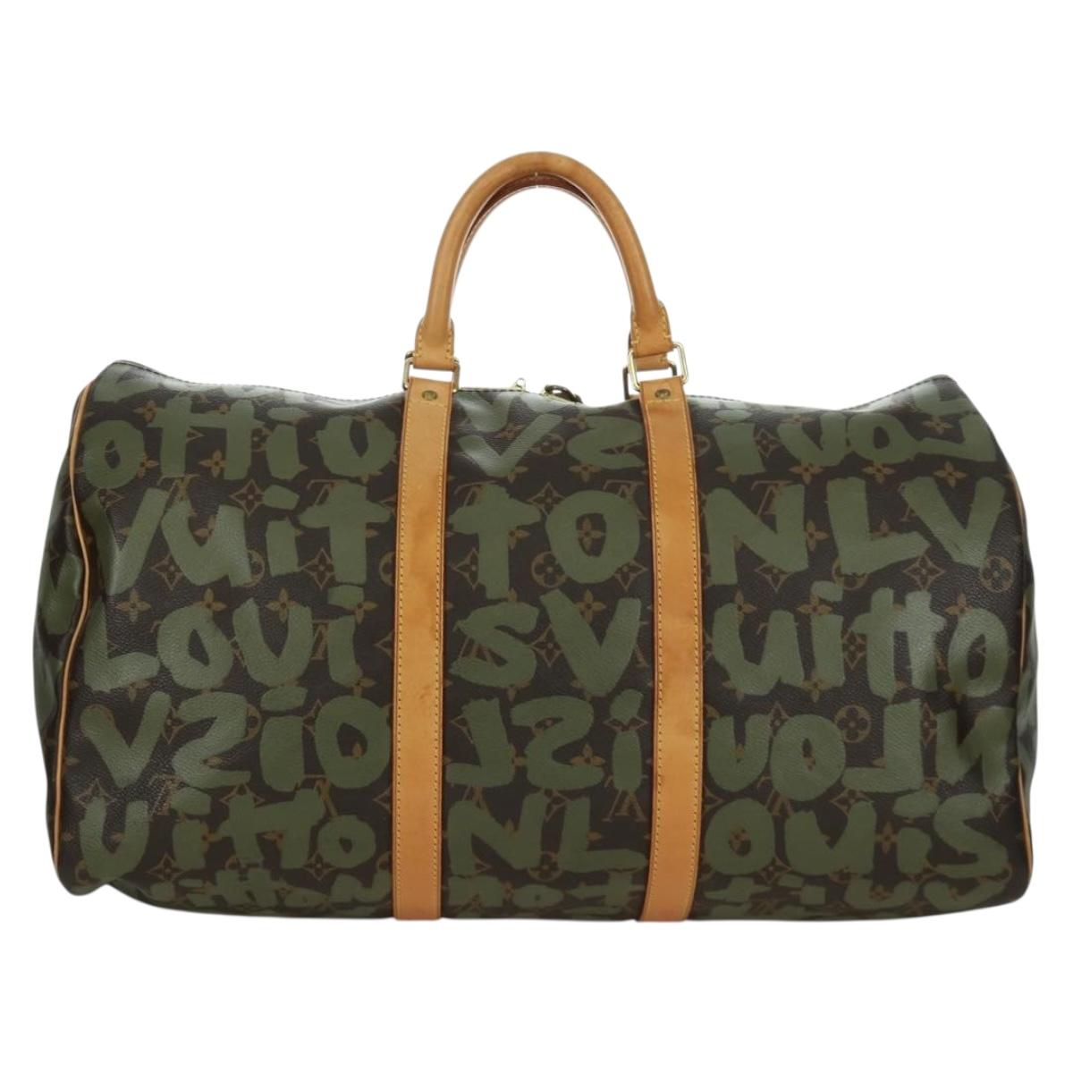 LOUIS VUITTON Monogram Graffiti Keepall 50 Bag Khaki M92196 LV Auth BA11179SAV