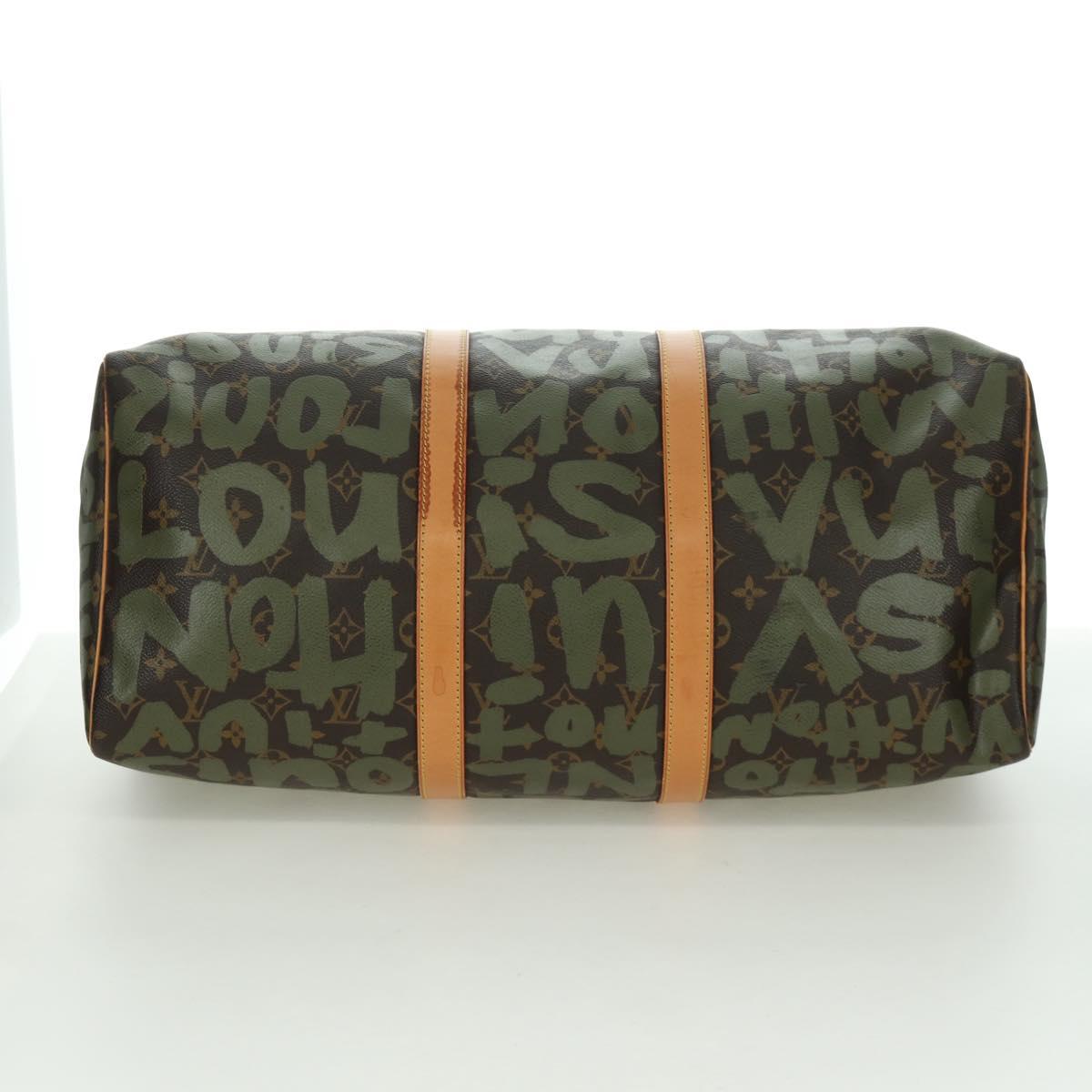 LOUIS VUITTON Monogram Graffiti Keepall 50 Bag Khaki M92196 LV Auth BA11179SAV