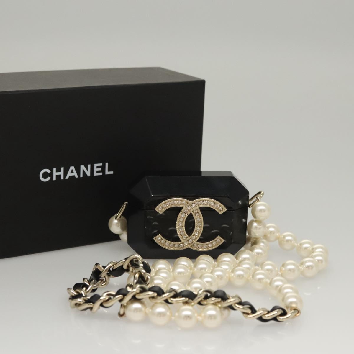 CHANEL Airpods case Shoulder plastic Black CC Auth BA1117AM