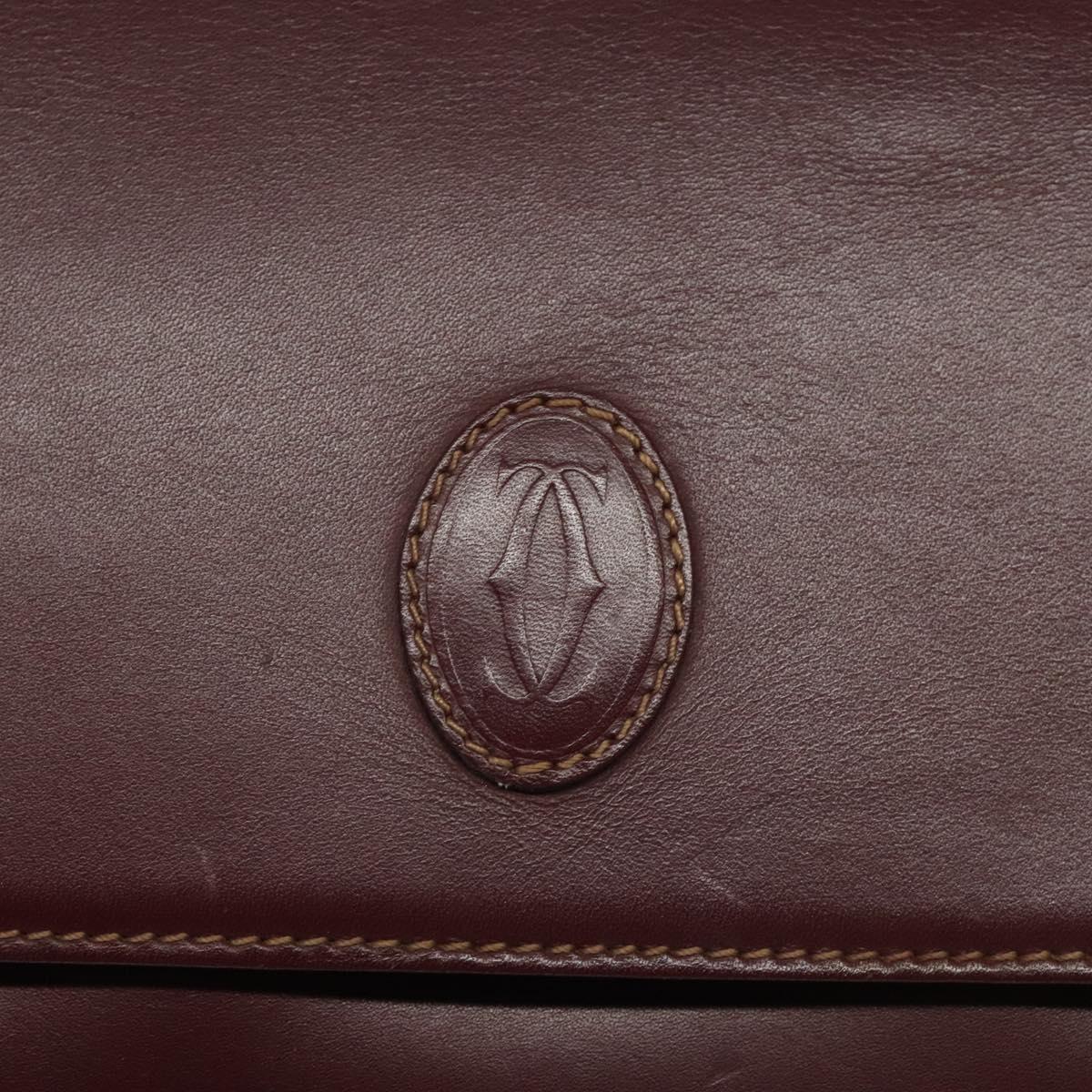 CARTIER Must Line Shoulder Bag Leather Wine Red Gold Auth BA112