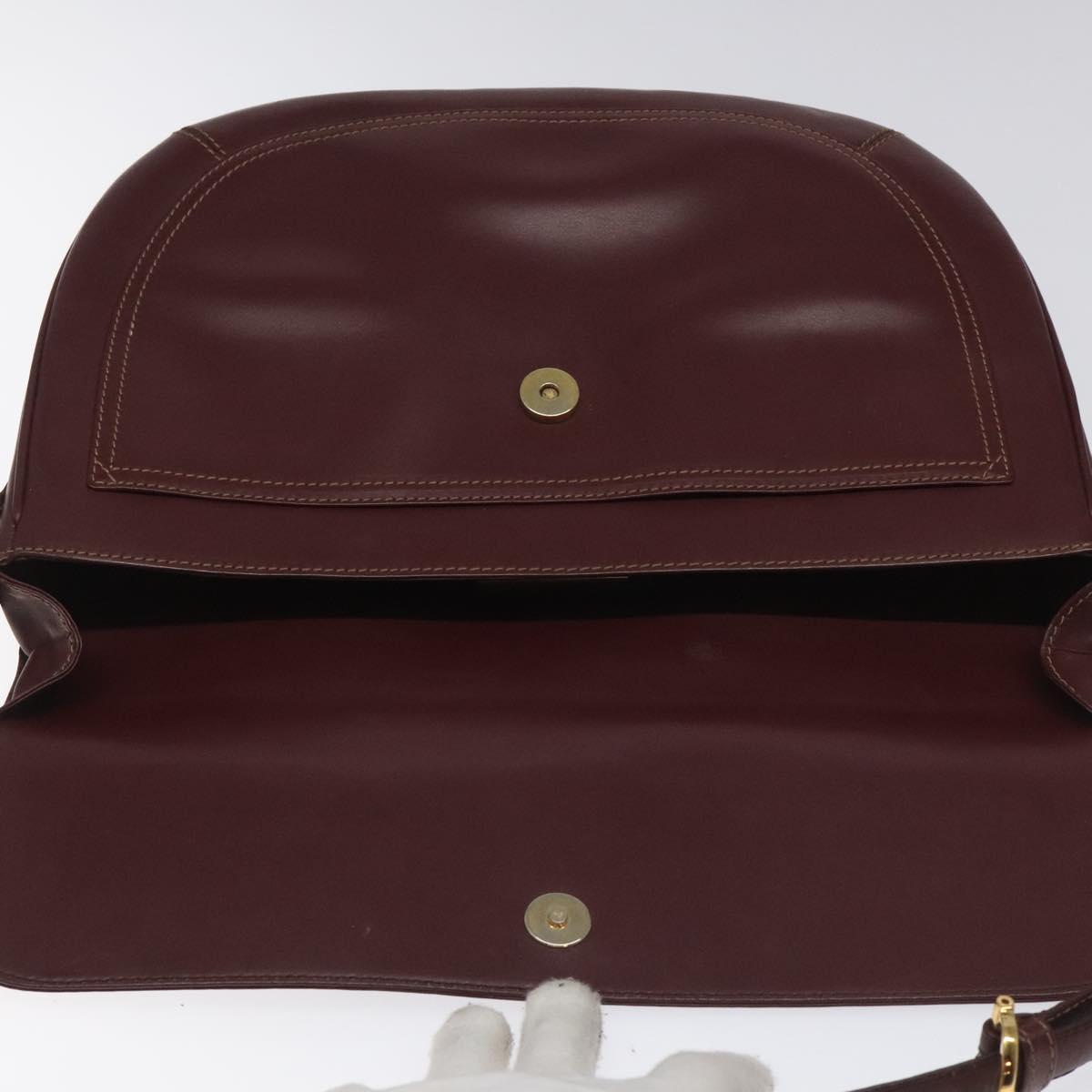 CARTIER Must Line Shoulder Bag Leather Wine Red Gold Auth BA112