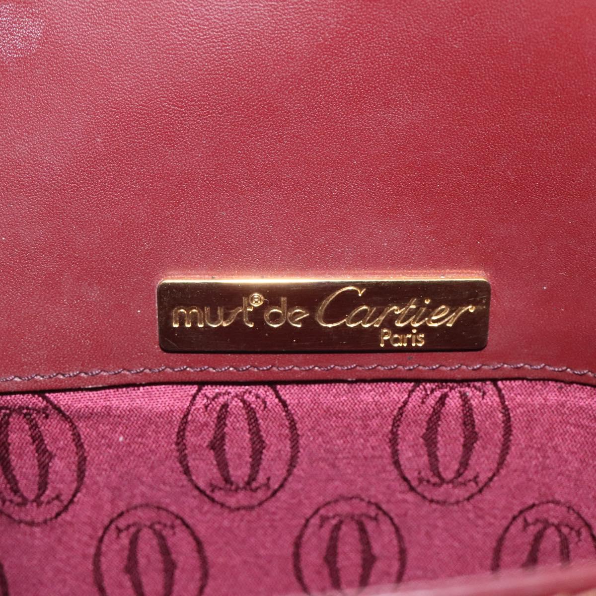 CARTIER Must Line Shoulder Bag Leather Wine Red Gold Auth BA112