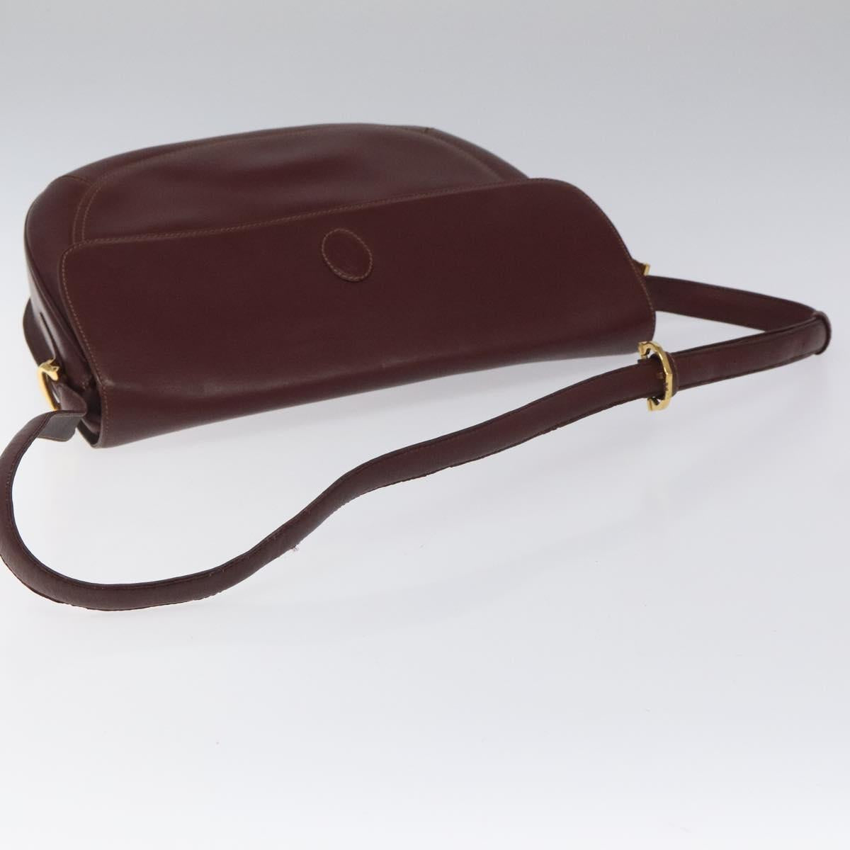 CARTIER Must Line Shoulder Bag Leather Wine Red Gold Auth BA112