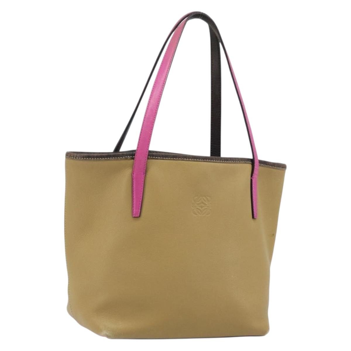 LOEWE Tote Bag Leather Beige Gold Auth BA11205