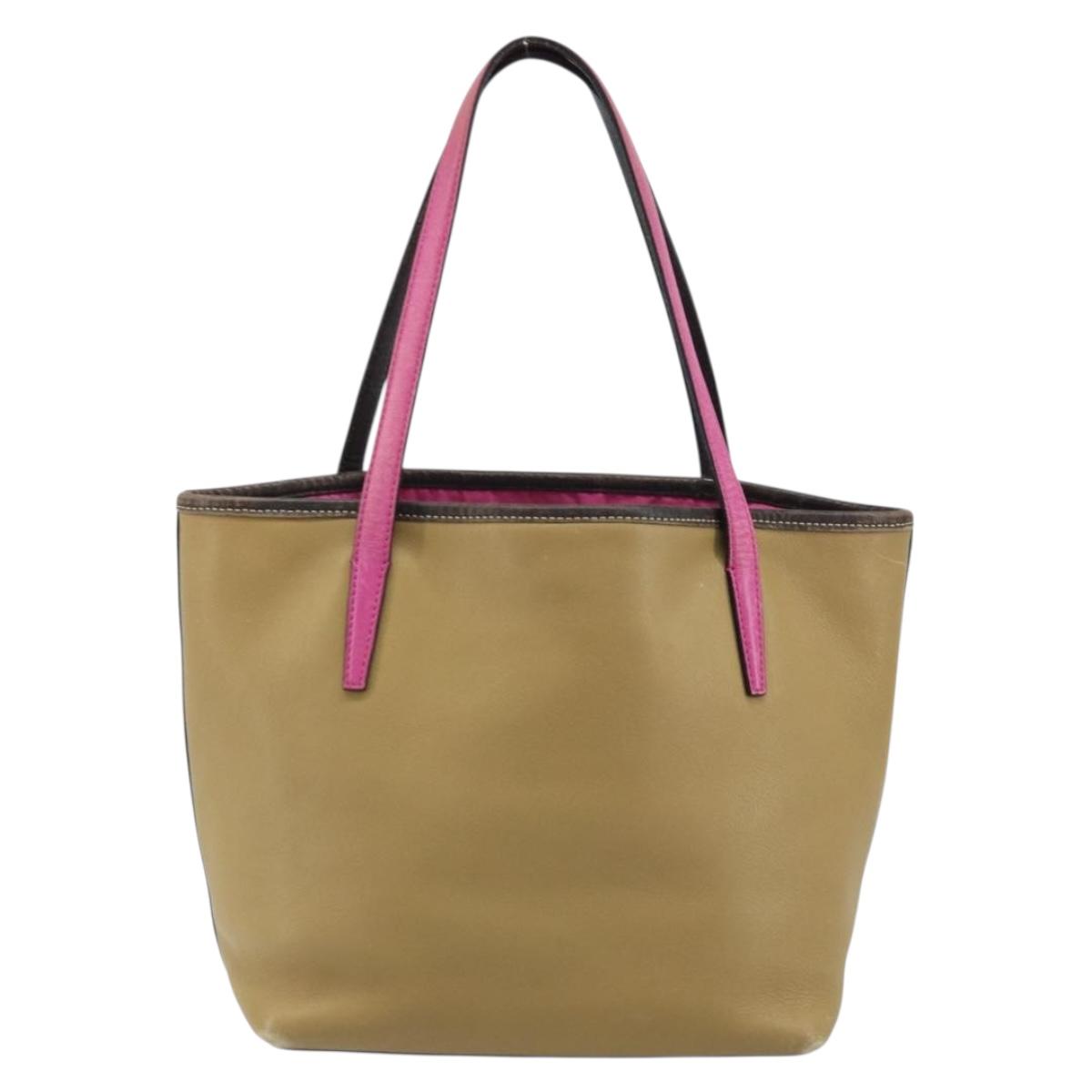 LOEWE Tote Bag Leather Beige Gold Auth BA11205