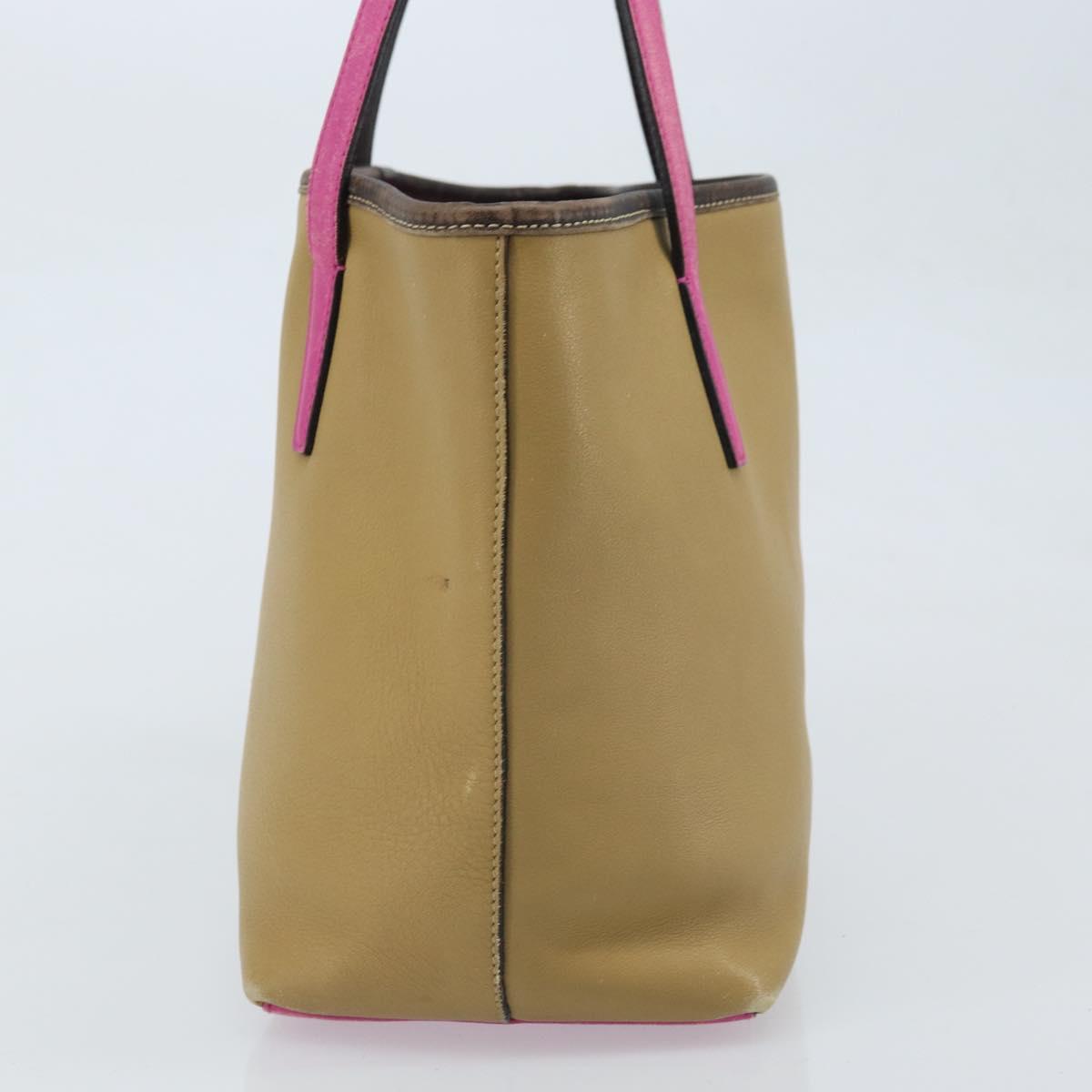 LOEWE Tote Bag Leather Beige Gold Auth BA11205