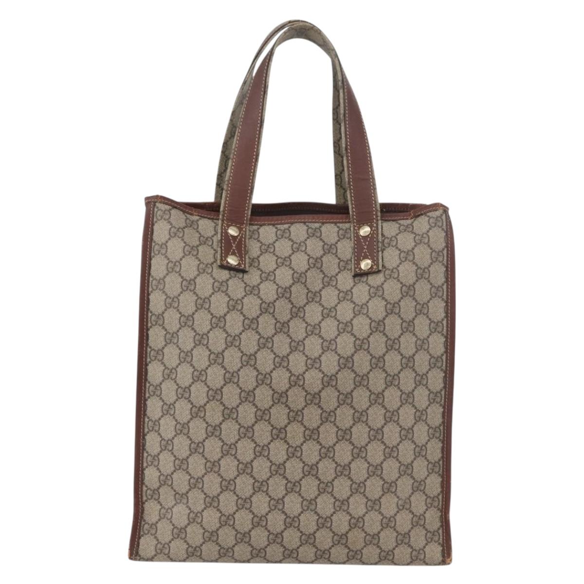 GUCCI GG Supreme Web Sherry Line Tote Bag PVC Beige Gold 211135 Auth BA11208